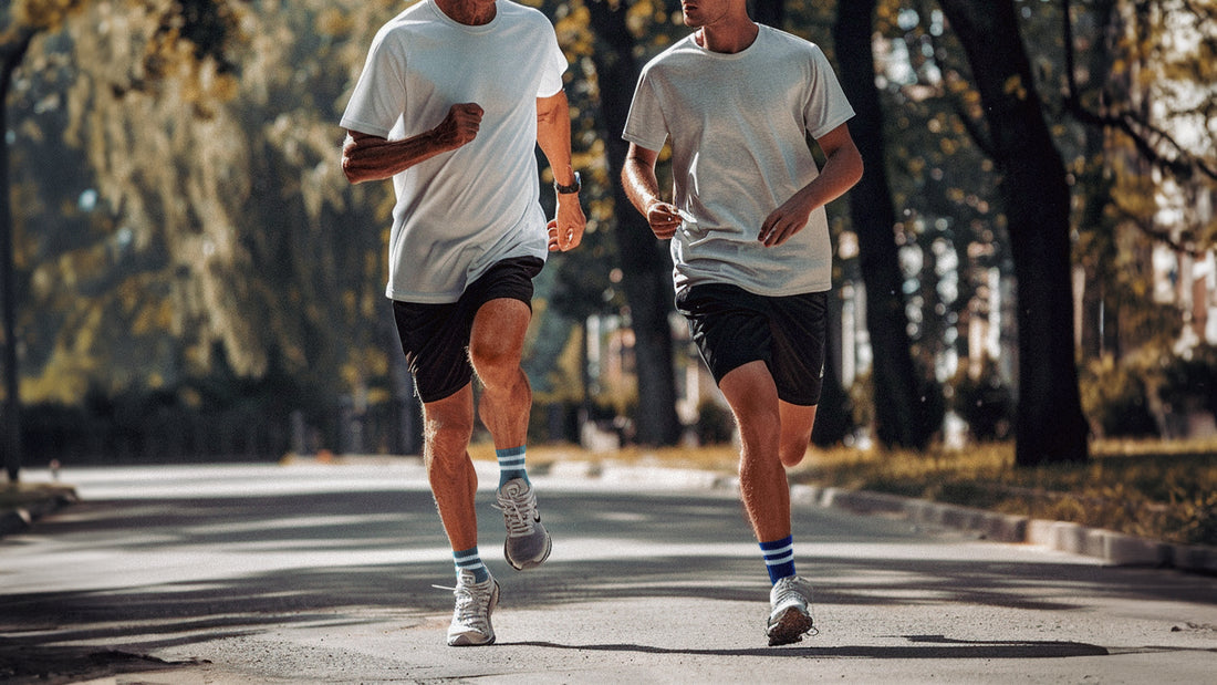 Father son running together wearing GoWith Socks